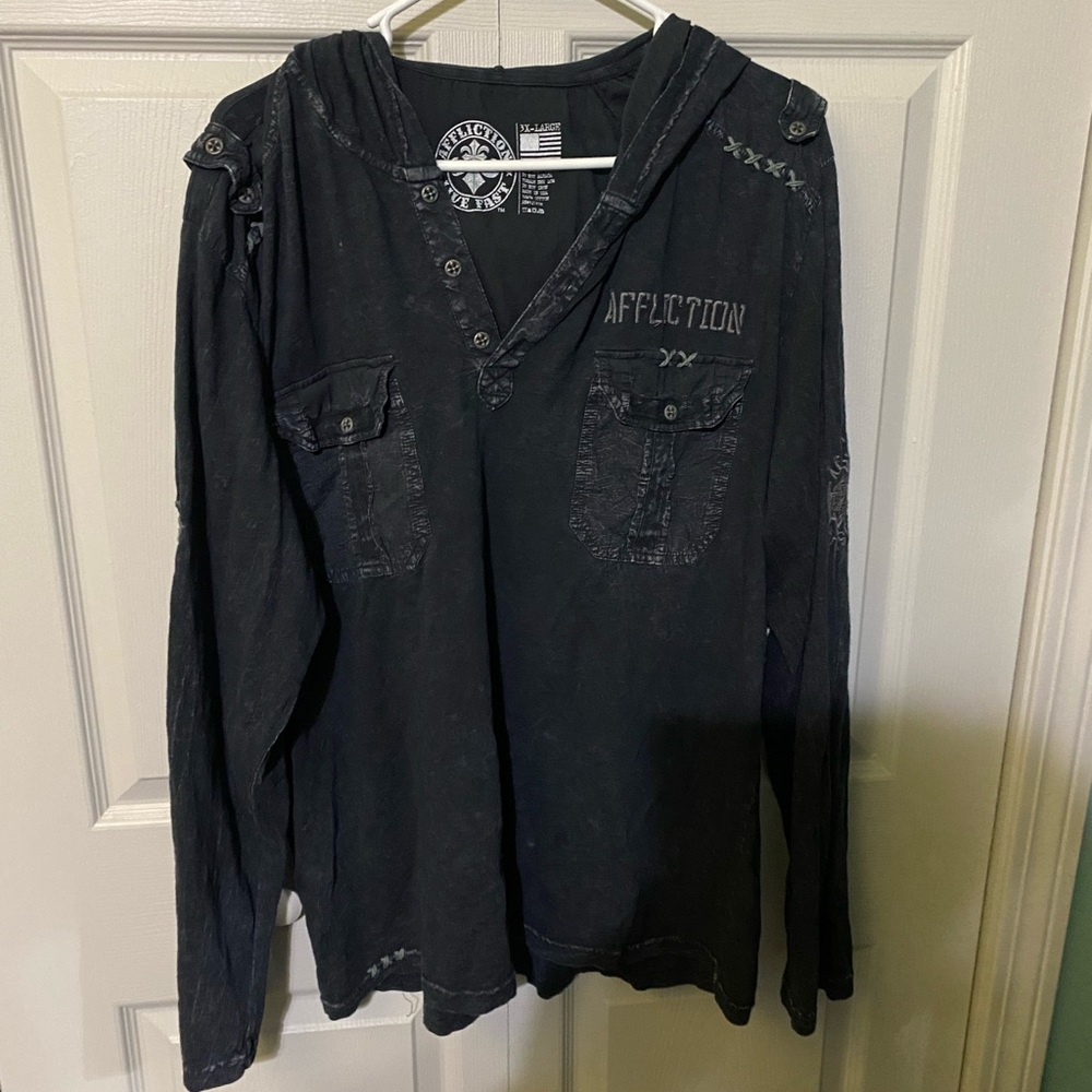 Affliction men’s Henley hooded shirt 3XL